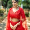 Red Sequins Embroidered Net Lehenga for Bridesmaids