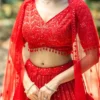 Red Sequins Embroidered Net Lehenga for Bridesmaids