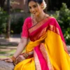 Yellow Floral Woven Pure Kanchipuram Silk Saree