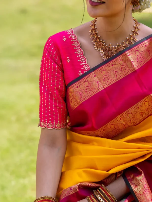 Yellow Floral Woven Pure Kanchipuram Silk Saree